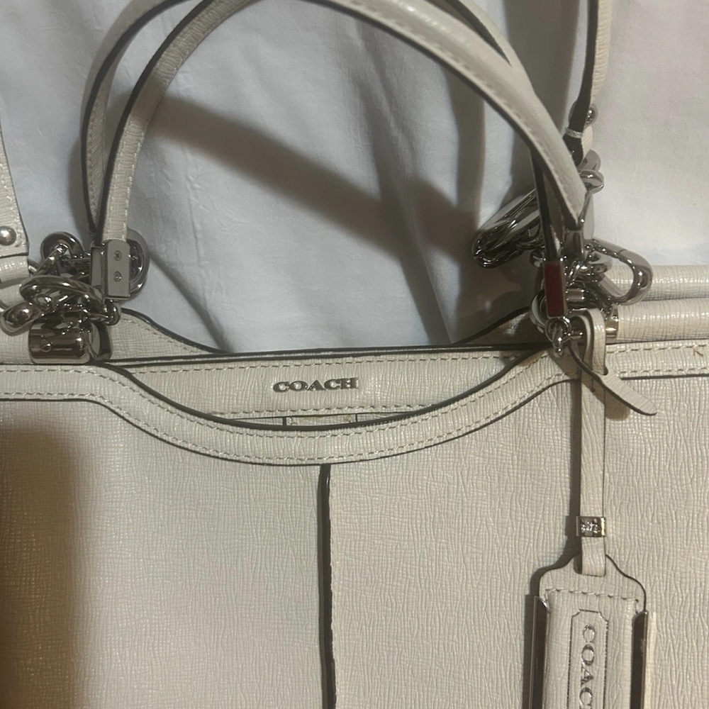 NICE Coach Madison Caroline Textured Parchment White Leather LG Satchel Handbag